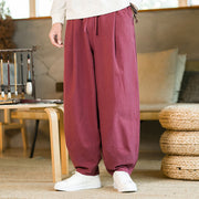 Buddha Stones Solid Color Cotton Linen Drawstring Men's Harem Pants With Pockets Men's Harem Pants BS 6