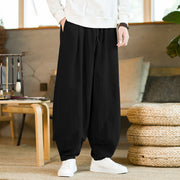 Buddha Stones Solid Color Cotton Linen Drawstring Men's Harem Pants With Pockets Men's Harem Pants BS Black US/UK/AU46，EU56 (5XL)