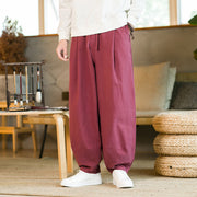 Buddha Stones Solid Color Cotton Linen Drawstring Men's Harem Pants With Pockets Men's Harem Pants BS 7