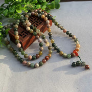 Buddha Stones 108 Mala Beads Natural Stone Moss Agate Multi-turn Healing Bracelet