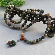 Buddha Stones 108 Mala Beads Natural Stone Moss Agate Multi-turn Healing Bracelet