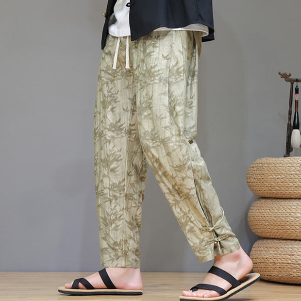 Buddha Stones Bamboo Ankle Frog-button Drawstring Men's Pants With Pockets