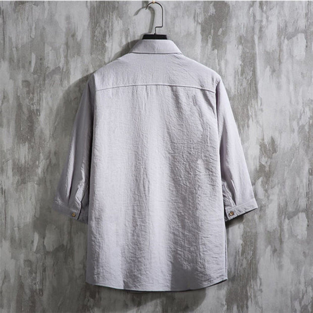 Buddha Stones Casual Solid Color Front Button Three Quarter Sleeves Men's Shirt Men's Shirts BS 14