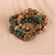 Buddha Stones 108 Mala Beads Natural Stone Picture Jasper Turquoise Lotus Positive Bracelet