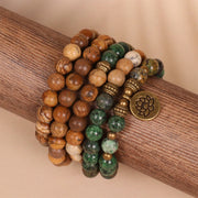 Buddha Stones 108 Mala Beads Natural Stone Picture Jasper Turquoise Lotus Positive Bracelet