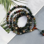 Buddha Stones 108 Mala Beads Natural Stone Moss Agate Multi-turn Healing Bracelet