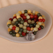 Buddha Stones 108 Mala Beads Natural Colored Stone Topaz Red Jasper Green Jasper Six True Words 'om Mani Padme Hum' Protection Bracelet