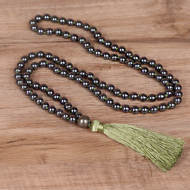 Buddha Stones 108 Mala Beads Natural Stone Hematite Tassel Powerful Bracelet