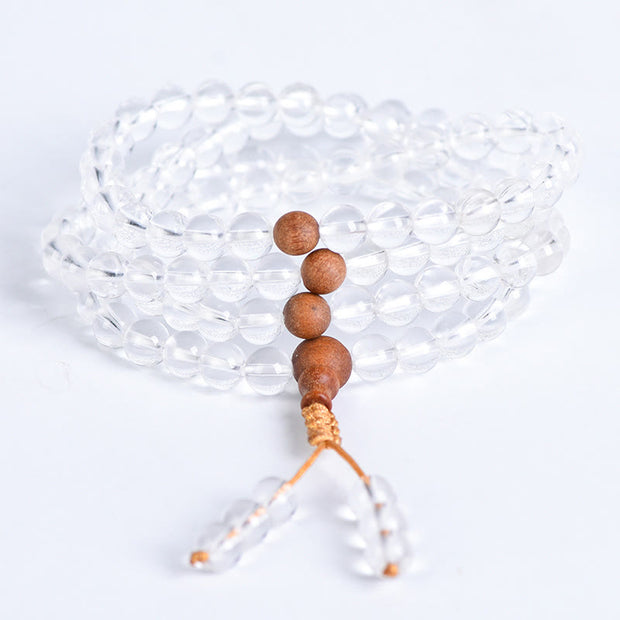 Buddha Stones 108 Mala Beads Natural Stone White Crystal Sandalwood Healing Bracelet Mala Bracelet BS 2