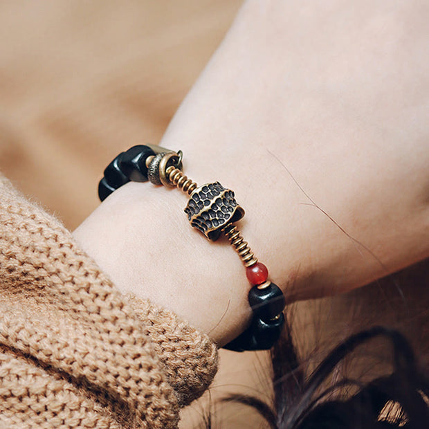 Buddha Stones Ebony Wood Copper Brass Red Agate Peace Bracelet Bracelet BS 9