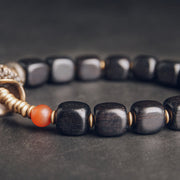 Buddha Stones Ebony Wood Copper Brass Red Agate Peace Bracelet Bracelet BS 3