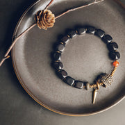 Buddha Stones Ebony Wood Copper Brass Red Agate Peace Bracelet Bracelet BS Ebony Wood Brass(Wrist Circumference: 17-17.5cm)