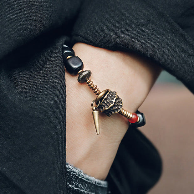 Buddha Stones Ebony Wood Copper Red Agate Peace Bracelet