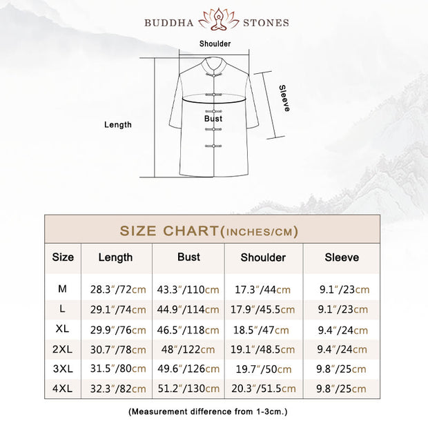 Buddha Stones Frog-Button Fu Character Dragon Bamboo Leaf Chinese Tang Suit Short Sleeve Shirt Linen With Pockets