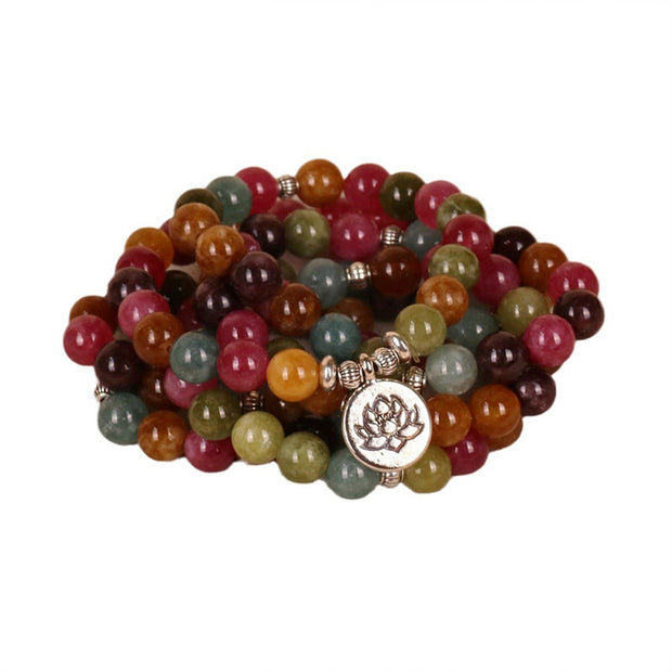 Buddha Stones 108 Mala Beads Multi-layer Natural Tourmaline Lotus Wisdom Bracelet