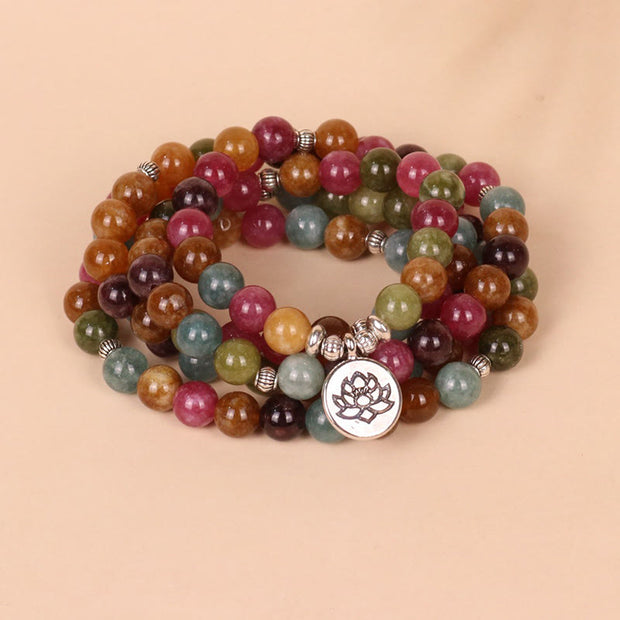 Buddha Stones 108 Mala Beads Multi-layer Natural Tourmaline Lotus Wisdom Bracelet