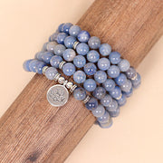 Buddha Stones 108 Mala Beads Multi-layer Natural Blue Aventurine Lotus Calm Bracelet