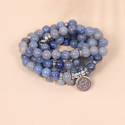 Buddha Stones 108 Mala Beads Multi-layer Natural Blue Aventurine Lotus Calm Bracelet