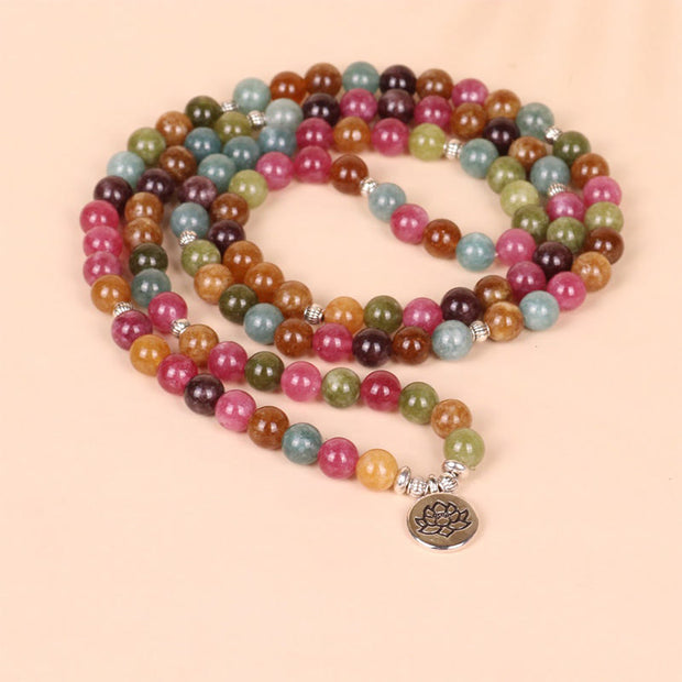 Buddha Stones 108 Mala Beads Multi-layer Natural Tourmaline Lotus Wisdom Bracelet