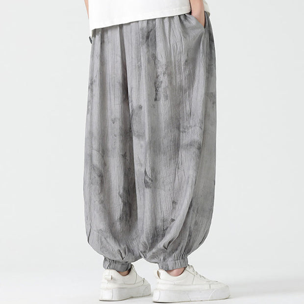 Buddha Stones Flower Sketch Braided Drawstring Linen Men's  Pants With Pockets Men's Pants BS 3