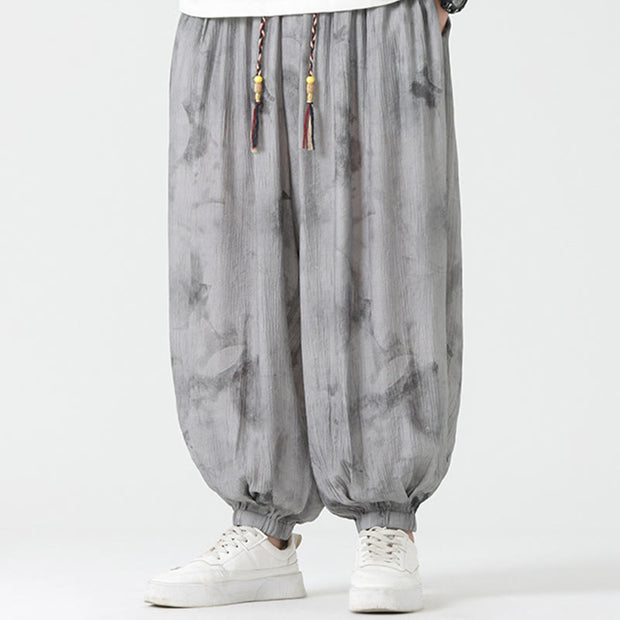 Buddha Stones Flower Sketch Braided Drawstring Linen Men's  Pants With Pockets Men's Pants BS DarkGray US/UK/AU46，EU56 (5XL)