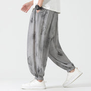 Buddha Stones Flower Sketch Braided Drawstring Linen Men's  Pants With Pockets Men's Pants BS 4