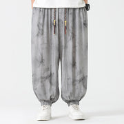 Buddha Stones Flower Sketch Braided Drawstring Linen Men's  Pants With Pockets Men's Pants BS 2