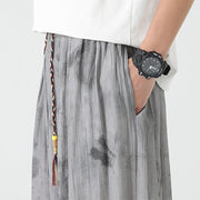 Buddha Stones Flower Sketch Braided Drawstring Linen Men's  Pants With Pockets Men's Pants BS 11