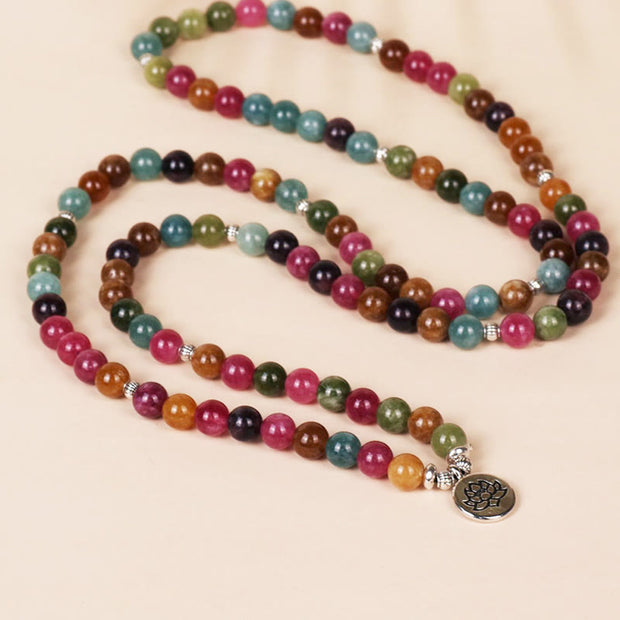 Buddha Stones 108 Mala Beads Multi-layer Natural Tourmaline Lotus Wisdom Bracelet