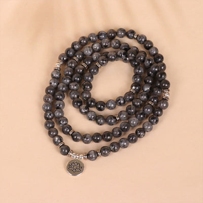 Buddha Stones 108 Mala Beads Multi-layer Natural Black Glitter Stone Lotus Positivity Bracelet