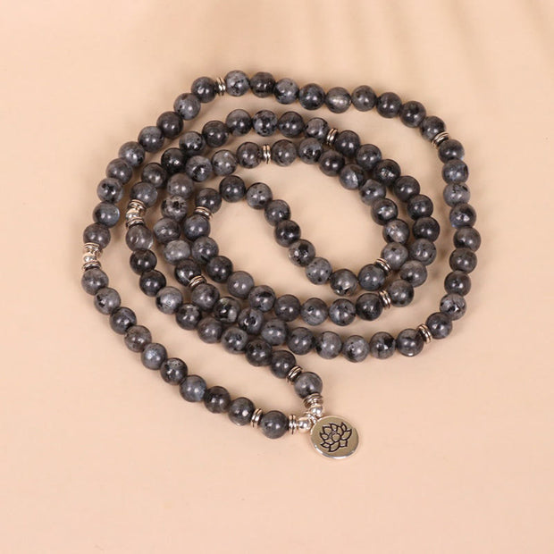 Buddha Stones 108 Mala Beads Multi-layer Natural Black Glitter Stone Lotus Positivity Bracelet