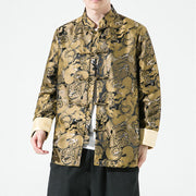 Buddha Stones Chinese Dragon Frog-button Tang Suit Cotton Men's Jacket Shirt