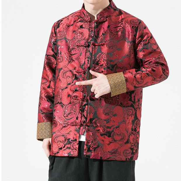 Buddha Stones Chinese Dragon Frog-button Tang Suit Cotton Men's Jacket Shirt