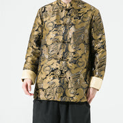 Buddha Stones Chinese Dragon Frog-button Tang Suit Cotton Men's Jacket Shirt