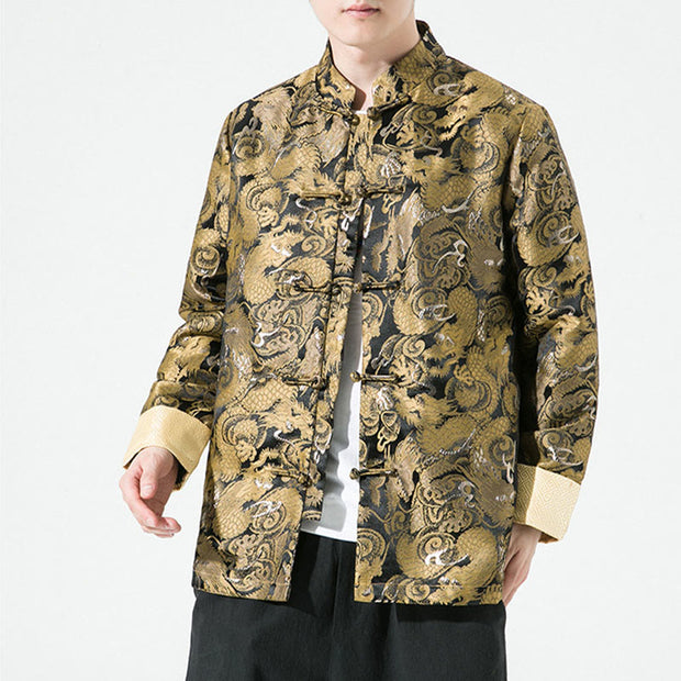 Buddha Stones Chinese Dragon Frog-button Tang Suit Cotton Men's Jacket Shirt