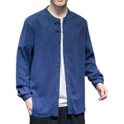 Buddha Stones Casual Plain Color Two Types Button Tang Suit Linen Men's Jacket Shirt