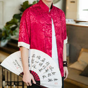 Buddha Stones Chinese Tang Suit Frog-button Dragon Print Men's Half Sleeve Shirts