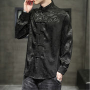 Buddha Stones Casual Dragon Pattern Frog-button Tang Suit Linen Men's Jacket Shirt Men's Jacket Shirt BS 35