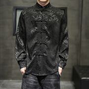 Buddha Stones Casual Dragon Pattern Frog-button Tang Suit Linen Men's Jacket Shirt