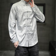 Buddha Stones Casual Dragon Pattern Frog-button Tang Suit Linen Men's Jacket Shirt Men's Jacket Shirt BS 26