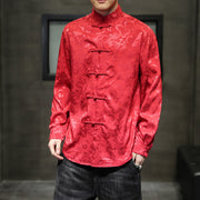 Buddha Stones Casual Dragon Pattern Frog-button Tang Suit Linen Men's Jacket Shirt Men's Jacket Shirt BS 49