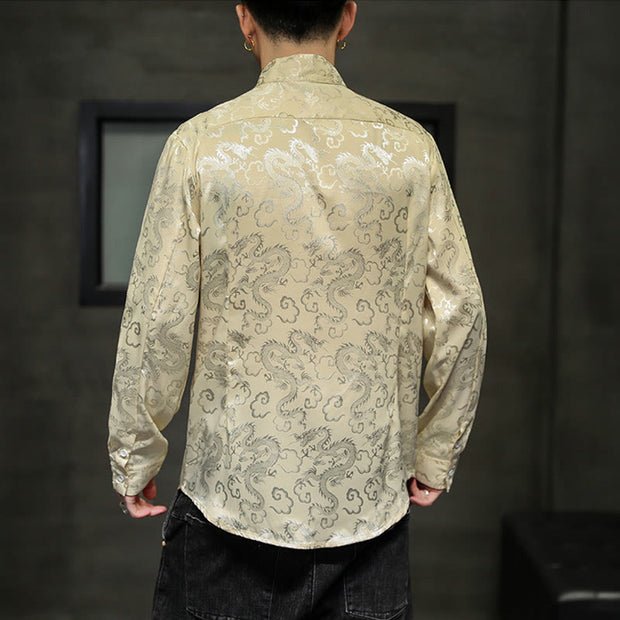 Buddha Stones Casual Dragon Pattern Frog-button Tang Suit Linen Men's Jacket Shirt Men's Jacket Shirt BS 45