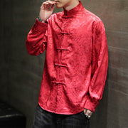 Buddha Stones Casual Dragon Pattern Frog-button Tang Suit Linen Men's Jacket Shirt