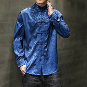 Buddha Stones Casual Dragon Pattern Frog-button Tang Suit Linen Men's Jacket Shirt Men's Jacket Shirt BS 2