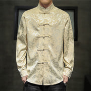 Buddha Stones Casual Dragon Pattern Frog-button Tang Suit Linen Men's Jacket Shirt Men's Jacket Shirt BS 39