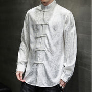 Buddha Stones Casual Dragon Pattern Frog-button Tang Suit Linen Men's Jacket Shirt Men's Jacket Shirt BS 12