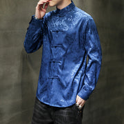 Buddha Stones Casual Dragon Pattern Frog-button Tang Suit Linen Men's Jacket Shirt Men's Jacket Shirt BS 7