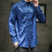 Buddha Stones Casual Dragon Pattern Frog-button Tang Suit Linen Men's Jacket Shirt Men's Jacket Shirt BS 3