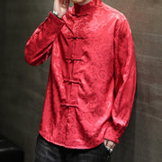 Buddha Stones Casual Dragon Pattern Frog-button Tang Suit Linen Men's Jacket Shirt