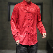 Buddha Stones Casual Dragon Pattern Frog-button Tang Suit Linen Men's Jacket Shirt